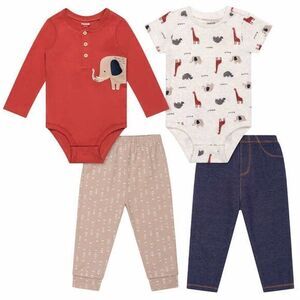 Pekkle Baby Boy 4piece Layette Set 3M 2 Bodysuit 2 pants Safari Animal Print New